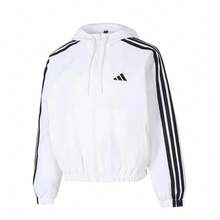 adidas 3-Stripes 輕運動休閒連帽寬鬆條紋夾克外套 女款 白色 - 白色 - 查看 8