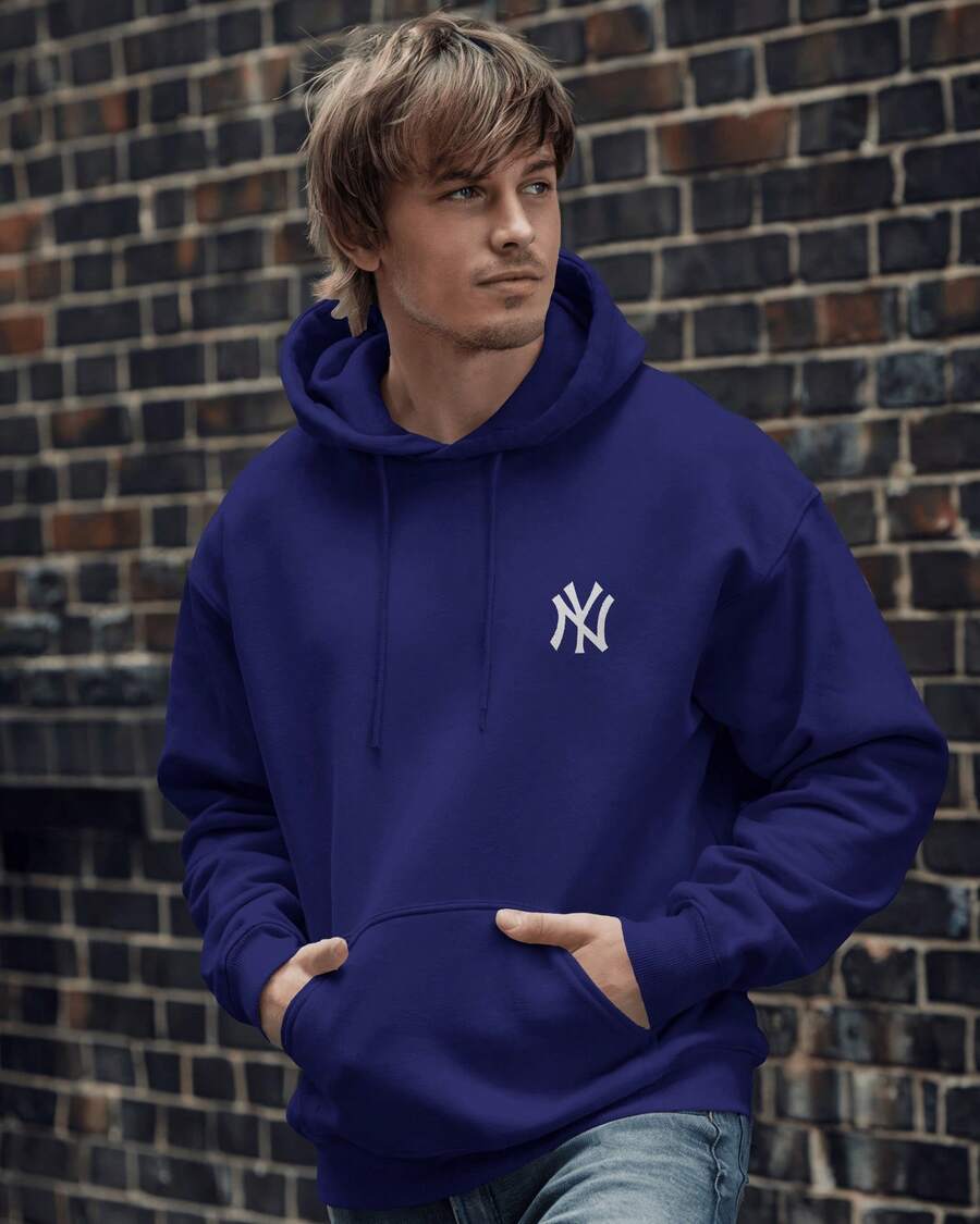 Hooded Sweatshirt With Pocket, Various Colors, Printed, MOL-040 NY - Navy Blue - View 1