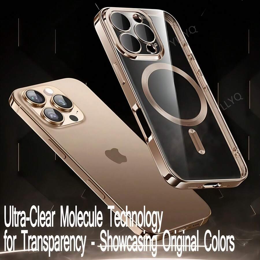 [Livraison locale 24h] Apple 17 Nouveau modèle, Or désert, Rose élégant, Fonction de charge sans fil, Étui de protection magnétique pour iPhone 16 15 14 13 12 11 Pro Max Plus 16E, Cadre de luxe électroplaqué magnétique, Design antichoc en TPU, Comprend un protecteur d'objectif. - violet foncé - Voir 1