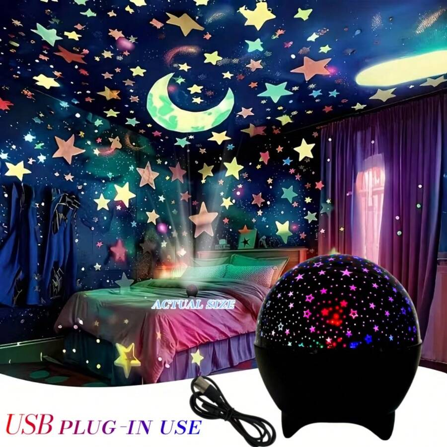 二合一语音控制变色星空夜灯 | 16色星月USB灯 | 星空夜灯 | USB供电或插电式 | USB灯 | 智能灯 | 投影灯 | LED灯 | 办公桌灯 | 氛围装饰灯 | 适用于卧室、客厅、办公室 | 圣诞节、情人节、万圣节、生日的完美礼物