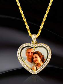 1pc Customized Sparkling Cubic Zirconia Pendant Necklace, Personalized Photo/Couple Photo Pendant Necklace, Suitable For Women, Men, Family, Friends, Parents, Boyfriend/Girlfriend, Suitable For Holidays, Anniversaries, Birthdays, Thoughtful Gift - Multicolor - View 10