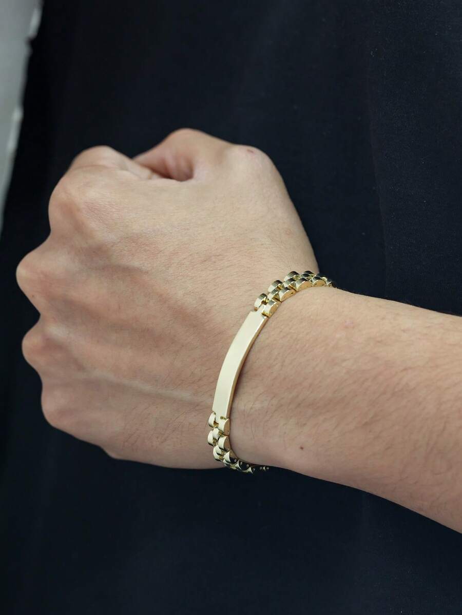 1pc 14K Gold Plated Personalized Simple Fashion Watch Strap Bracelet | Mature Business Geometric Bracelet For Men Daily Holiday Party Wear Best Gift - Gold - View 1