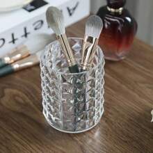 Acrylic Diamond Pattern Makeup Brush Holder, Luxury Desktop Organizer For Bedroom Vanity - Clear - View 3
