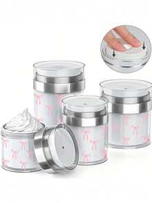 Bow Tie Pattern Airless Pump Bottles Jars,Air Pump Container For Cream,Pump Moisturizer Container, Empty Acrylic Makeup Cosmetic Containers With Pump, Refillable Travel Size Containers Airless Lotion Jar With Lid For Thick Moisturizer, Skincare Cream, Clear, Makeup Organizer - MultiWarna - View 4