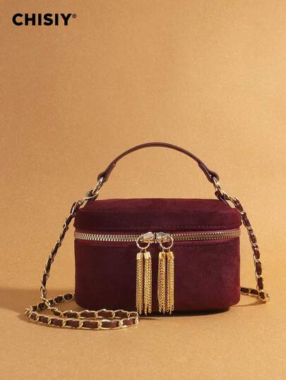 Original Purple Mini Handbag, Can Be Worn As Crossbody Or Shoulder Bag, Decorated With Gold Metal Tassel Pendant, Luxury And Elegant, Suitable For Occasions Like Parties, Daily Outings, Matching Well With Dresses And Pants