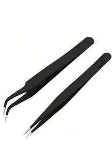 1 pezzo Pinzette oblique in acciaio inossidabile, colore nero, accessori per arte di unghie, extension ciglie, calligrafia - nero - Visualizzare 5