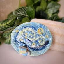 3D立体浮雕手绘梵高星空陶瓷皂碟，独特的浴室台面装饰配件 - 星空肥皂碟 - 查看 7