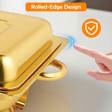 Gold Chafing Dishes For Buffet With Lid (9QT, 2/4/6Pack), Gold Chafing Dishes For Buffet,Round Chafers And Buffet Warmers Set With Mirror-Polished Stainless Steel, Rolled Rim, Stackable, Lid Holder For Parties, Weddings,Gold Chafing Dishes For Buffet Suit For Christmas Gatherings - 2*帶夾子 - 查看 6