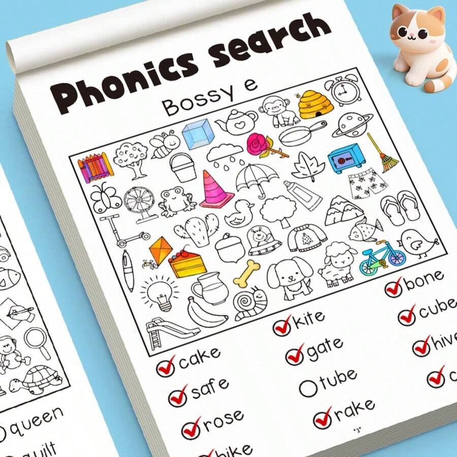 32 Pages English Alphabet Phonics Coloring & Word Search Workbook, Fun Phonics Word Practice | Suitable For Children 3+ Years Old, Interesting English Word Search Book For Home Or School Use, Vivid Illustrations, Educational Writing And Spelling Activity Book