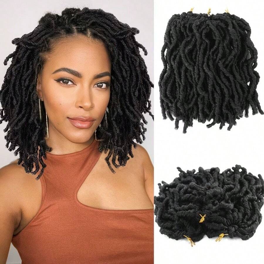 Set Of 3 Packs 8 Inch Short Faux Locs Crochet Hair Synthetic Dreadlock Crochet Hair Designed For Everyday Use Distressed Butterfly Locs For Women, Pre-Looped & Easy To Install Very Suitable For Daily Use As Well As Parties. - Multicolor - View 1