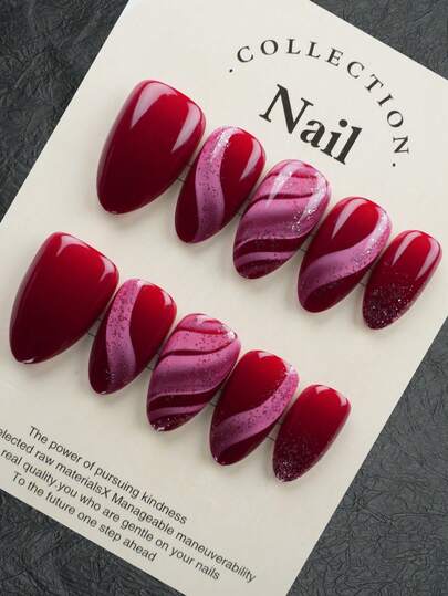 10PCS Short Almond Handmade Press-On Nails, Pink Gradient With 3D Floral & Rhinestone Accents, Glossy Finish, Reusable & Comfortable Fit, For Spring Daily & Party Looks, All-Season Wear For Shopping, Travel & Social Gatherings