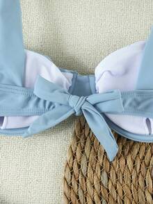 New Spring/Summer Elegant Sexy Casual 3-Piece Bikini Set For Beach Vacation Party: Underwire Bandeau Top + Ombre Print Maxi Skirt - Multicolor - View 5