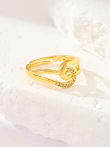 Women's Gold Tone Open Rings Set, Heart & Swirl Design With Rhinestone Accent, Adjustable Stackable Statement Jewelry For Everyday Wear - Yellow Gold - View 3