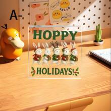 復古防碎壓克力復活節兔子裝飾品－綠色與紅色兔子屋設計平面透明裝飾盤，耐用無框不對稱節日飾品，適合復活節居家陳列與春季桌面裝飾 - 亞克力-擺件 - 查看 5