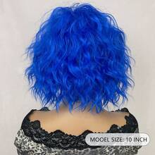Peluca sintética de alta calidad de 10 pulgadas con rizo para mujeres, color degradado de morado a azul y negro, extensión de cabello resistente al calor de moda para uso diario y cosplay - Multicolor - Ver 7