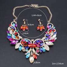 Bộ dây chuyền và bông tai pha lê AB tuyệt đẹp, trang sức mạ vàng nổi bật dành cho nữ, thiết kế cụm hoa thanh lịch, hoàn hảo cho tiệc tùng/đám cưới/làm quà tặng. - bộ 2 món - Xem 5