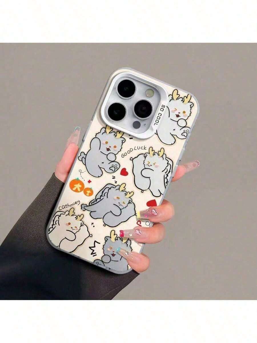 a la UE (DE y ES) Funda de teléfono con diseño de dragón lindo adecuada para  16, 14 Pro, X, 12, 11, XR - Durchscheinendes Silber 1 - Übersicht 1
