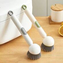 1个白色和灰色塑料圆形刷头，带内置清洁剂分配器，适用于日常厨房清洁，有效清洁锅碗瓢盆。 - 多色 - 查看 1