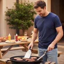 4件套金属铲套装 - 铁板长铲 - 铁板烧烤铲 - 铁板刮铲和煎饼/汉堡翻铲 - 不锈钢厨具，适用于烤盘 - 黑柄長短鏟兩件套 - 查看 4