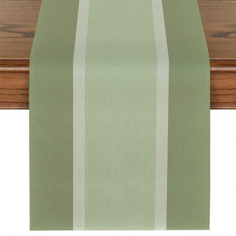 1pc Linen-Like Table Runner, Modern Living Room & Dining Table Mat, Washable, Suitable For Kitchen, Dining Table, Party, Wedding Decoration, Vintage Look, Applicable For Entryway, Family Gathering, Coffee Table, Living Room - Light Green - View 1