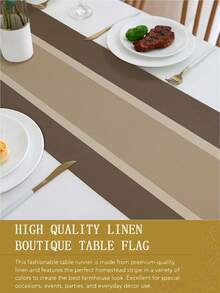 1pc Linen-Like Table Runner, Modern Living Room & Dining Table Mat, Washable, Suitable For Kitchen, Dining Table, Party, Wedding Decoration, Vintage Look, Applicable For Entryway, Family Gathering, Coffee Table, Living Room - Brown - View 9