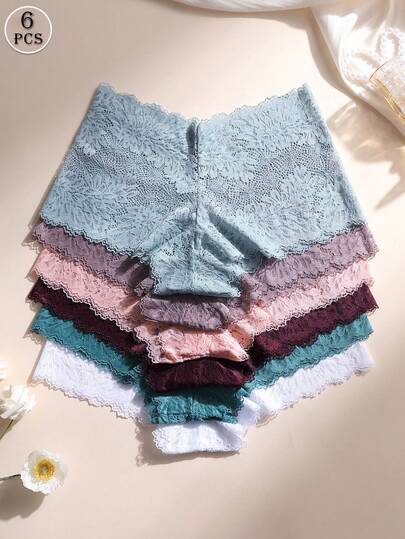 6pcs/Pack Women's Seamless Lace Panties, Tummy Control & Butt Lifting, Elastic Briefs