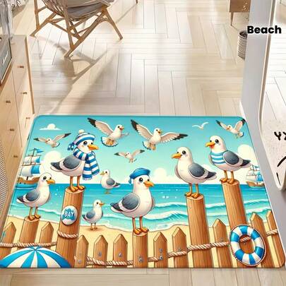 1pc Seagull Flying Over Beach Pattern Printed Soft Rug, Suitable For Indoor/Outdoor Use - Great For Living Room, Bathroom, Kitchen, Decor, Gift Doormat, Small Rug, Welcome Mat, Carpet, Floor Mat, Outdoor Doormat, Kitchen Rug, Home Decor, Front Door Mat, Area Small Rug, Outdoor Mat, Home Decor, Area Rug, Garden Rug, Washable Carpet