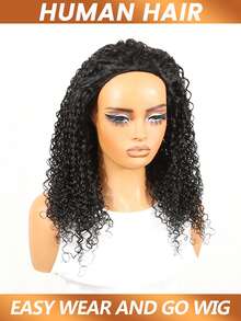 Half Wigs Human Hair Kinky Curly 3 In 1 Human Hair Wig Seamless Flip Over Half Wig Beginner Friendly Glueless Wigs For Women - Natural Black - View 5