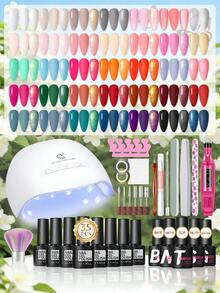 coscelia 53件/套 7毫升凝胶指甲油套装 - 35色可卸凝胶指甲油，包含底油、哑光面油、亮片面油，配有UV/LED灯、美甲打磨机、美甲用品，DIY美甲沙龙套装 - 彩色 - 查看 2