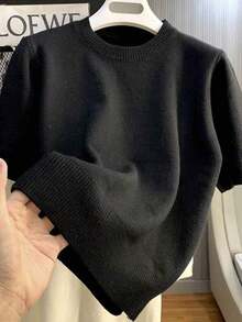 Men's Casual Solid Color Short Sleeve Knit Sweater - 杏色 - 查看 8