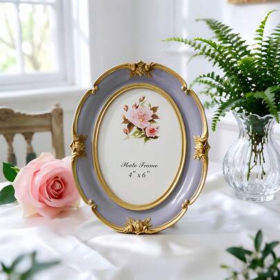 1pc 6"/7" Vintage Carved Distressed Photo Frame, Easel Back Or Wall Hanging, Baroque Style Decor, Random Design