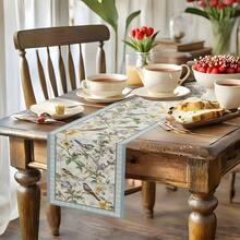 1pc Bird & Table Runner - Elegant Spring Floral Rectangular Table Decor With Bird Motifs, Fabric Suitable Dining Table, Wedding, Party, Easter Decorations - Multicolor - View 6