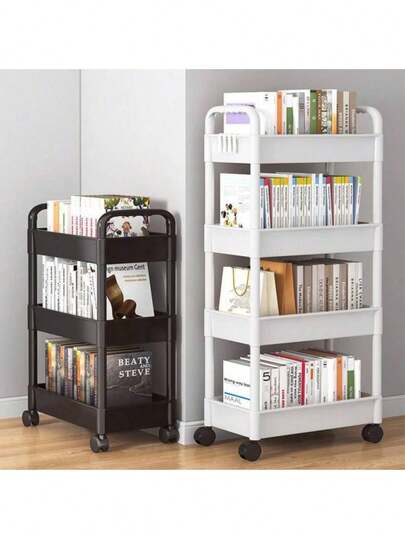 Rullande kosmetikvagn med 3 våningar, fristående multifunktionell vagn i plast med roterbart fack, enkel att montera, lämplig för mångsidig förvaring på kontor, badrum, kök och matförvaringsställ - ingen el krävs