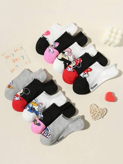 Disney 1/5/10 pares de calcetines tobilleros para mujer/parejas, decorados con diseños coloridos y lindos de lunares, Mickey Mouse, Donald Duck, Daisy, clásicos y minimalistas, suaves, cómodos y transpirables, adecuados para la vida diaria, fiestas de cumpleaños, deportes al aire libre, actividades universitarias, reuniones festivas, múltiples combinaciones disponibles