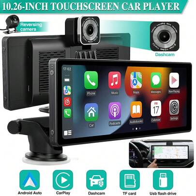 1PC 10.26" Universal IPS Touch Screen Car MP5 Player With CarPlay Android Auto, Dash Cam, Reverse Camera, FM Transmitter, Mirror Link, Ideal For Birthday Gifts, Festival Gifts