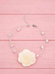 Fashion Girls Jewelry Gift 1pc Elegant Camellia Flower Pearl Delicate Floral Choker Necklace - Flower - View 3