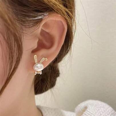 1 Pair Korean Cute Rabbit Earrings, New Minimalist Earrings For Women