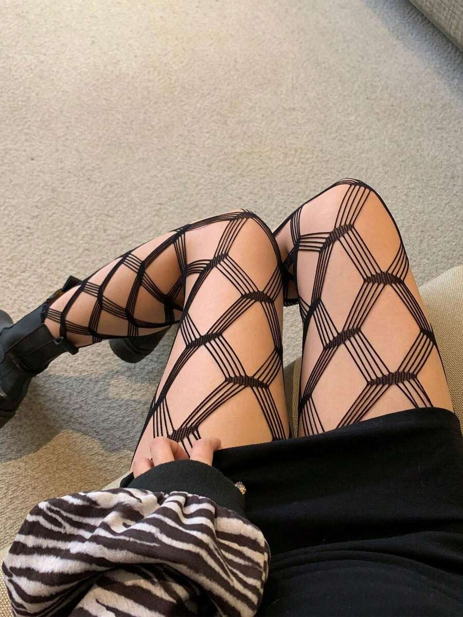 1pc Nightclub Sexy Hollow Out Black Fishnet Pantyhose - màu đen - Xem 1