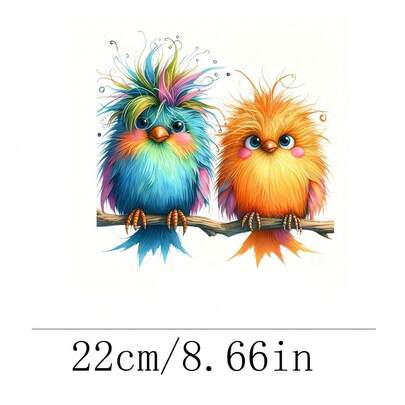 1/2/3pcs Funny Cartoon Bird Heat Transfer Stickers, Suitable For DIY T-Shirts, Jeans, Hoodies, Bags, Pillows (Mixed Colors), Holiday Crafts, Durable Decorative Stickers, Clothing Embellishment, Party Decoration