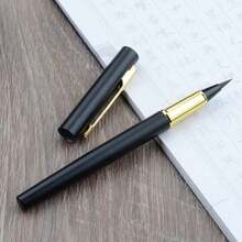 Nuevo bolígrafo de práctica de caligrafía para principiantes, bolígrafo de pluma estilográfica portátil con pelo de lobo y tinta recargable, punta blanda de escritura regular pequeña - Negro - Ver 11