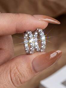 1对925纯银镶嵌优雅立方氧化锆耳环 - 独特时尚的珠宝，适合日常佩戴、约会、派对和生日礼物 - 鋯石耳環 - 查看 3