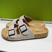 Sandal Musim Panas Unisex dengan Tali yang Dapat Diatur, Sandal Kasual untuk Dalam/Luar Ruangan, Sepatu Pantai, Sandal Selop Gabus Lembut, Ukuran Besar (Plat) - Krem - View 3