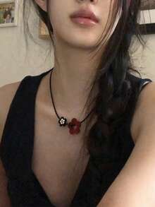 Dây chuyền hạt cườm hình hoa nhung, vòng cổ choker hạt cườm hình hoa đá mã não thanh lịch kiểu Hàn Quốc dành cho nữ. - màu đen - Xem 2