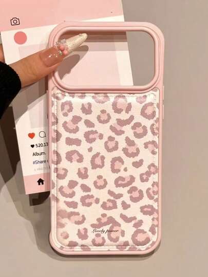 1pc Korean Ins Style Pink Leopard Print Phone Case Suitable For IPhone 17, Girly 16 Pro Max, New 15 Pro Max, Elegant Protective Cover For IPhone 14/13, 12/11