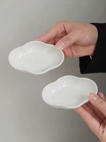 1pc/2pcs/4pcs/5pcs Simple White Cloud-Shaped Ceramic Plate, Ice Cream Dessert Bowl, Home Salad Pudding Bowl, Baby Food Ceramic Bowl, Creative Niche Snack Bowl - White - View 15