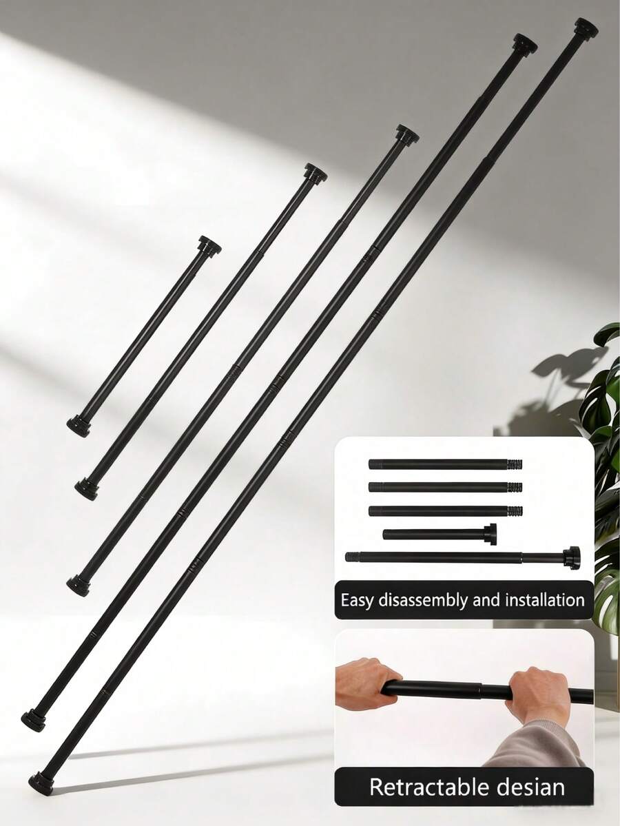1pc Adjustable Stainless Steel Single-Sided Telescopic Rod, Multi-Section Modular Easy Installation, Suitable For Bathroom Shower Curtain Metal Tension Rod, Also Suitable For Wardrobe Hooks, Door And Window