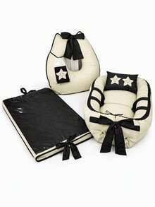 3-Piece Set: Baby Nest Reducer + Nursing Pillow With Towel + Waterproof Changing Mat With Embroidered Appliqué - 黑色的 - 查看 2