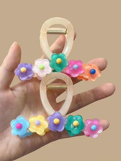 1个/2个可爱花朵发夹，甜美可爱的马尾辫发爪