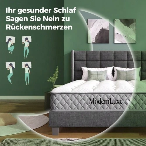Upholstered Bed 90 X 200 Cm, Bed Frame With Slatted Base And Headboard, Double Upholstered Bed, Dark Green Velvet Covering, Timeless Modern Design, Children's Bed - White - View 1