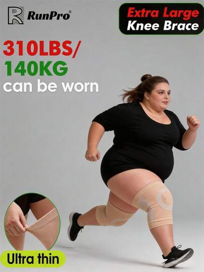 RPPR 1 paar ultradunne, zeer elastische, gebreide compressiekniebanden, ademend en comfortabel, plus size kniebrace, geschikt voor mannen en vrouwen, zwart/grijs/geel, 1XL-3XL, geschikt voor een gewicht tot 140 kg